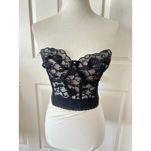 Vintage Victorias Secret Gold Label Womens Black Sheer Bustier Corset Size 34D